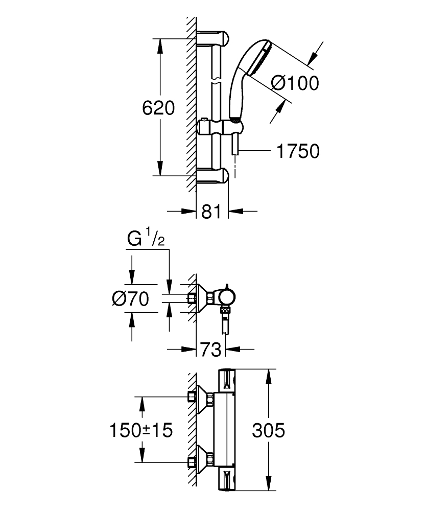 Grohe Grohtherm 800 34565001 Габаритні розміри